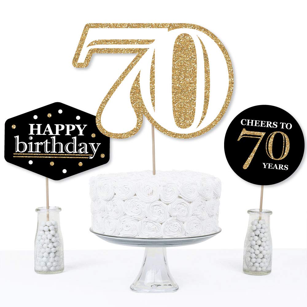 70th Birthday Gold Centerpiece Sticks Set of 15 - Big Dot of Happiness