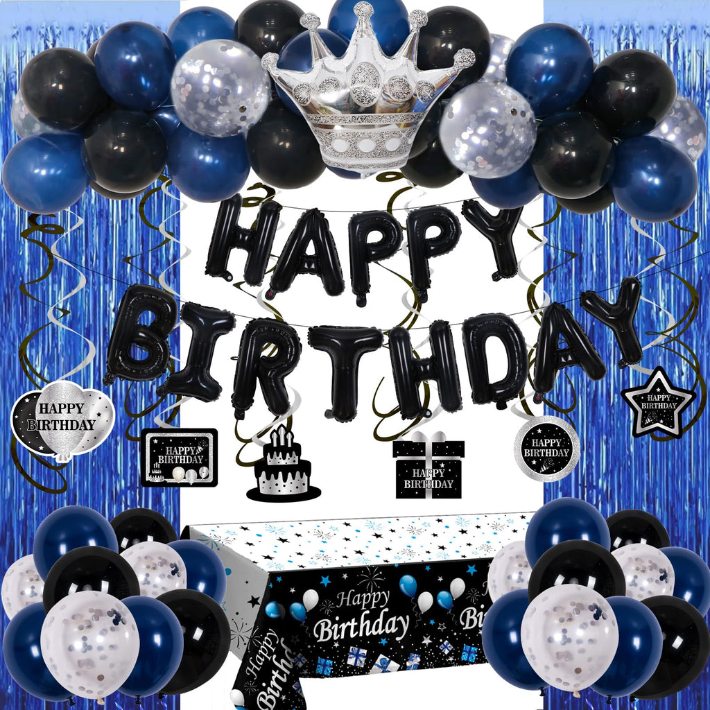 71-Piece Blue & Black Birthday Party Decorations Kit for Boys, Men, Women – Purtarly