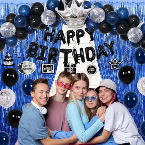 71-Piece Blue & Black Birthday Party Decorations Kit for Boys, Men, Women – Purtarly