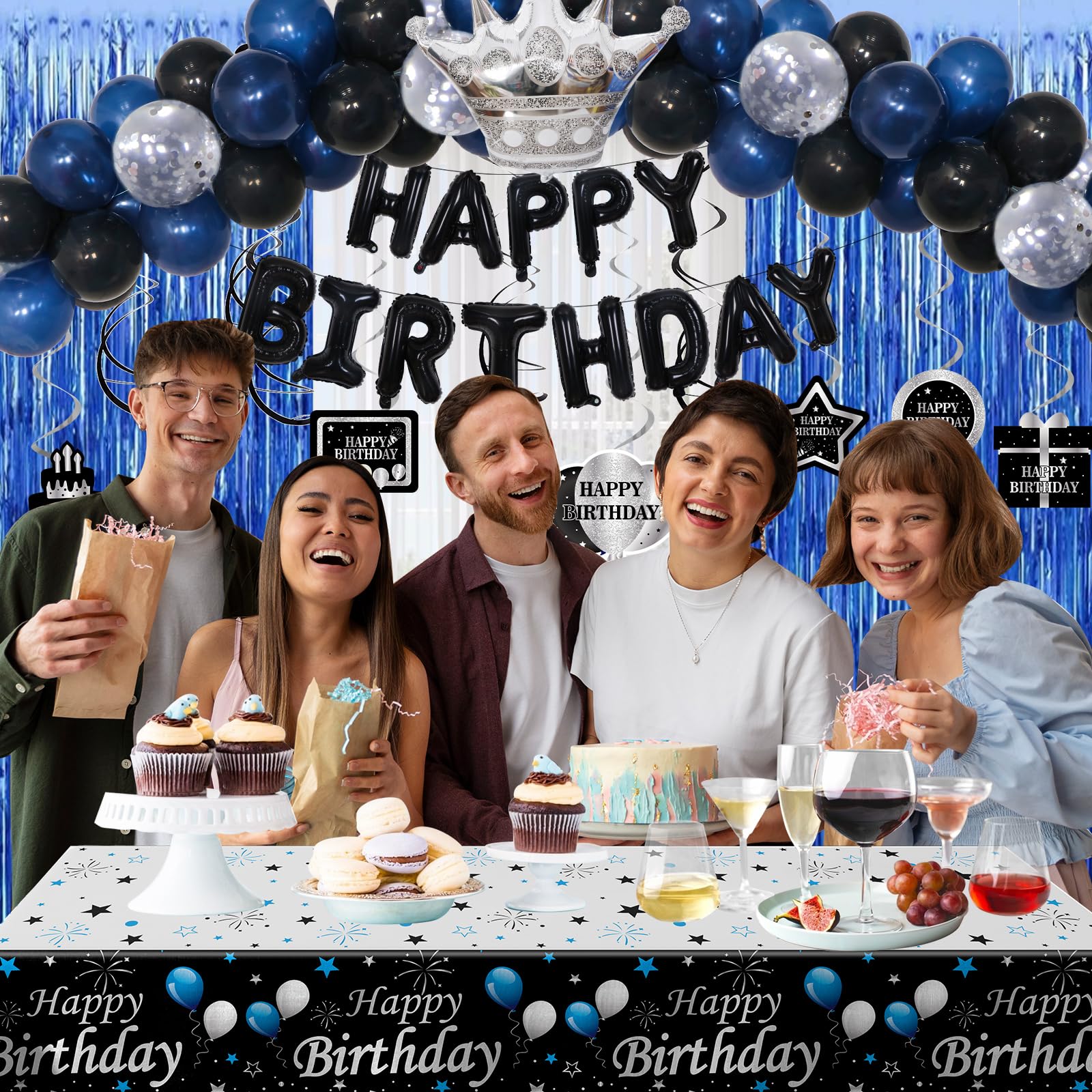 71-Piece Blue & Black Birthday Party Decorations Kit for Boys, Men, Women – Purtarly