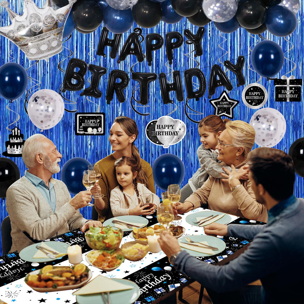 71-Piece Blue & Black Birthday Party Decorations Kit for Boys, Men, Women – Purtarly