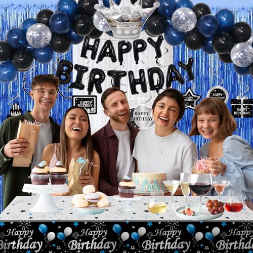 71-Piece Blue & Black Birthday Party Decorations Kit for Boys, Men, Women – Purtarly