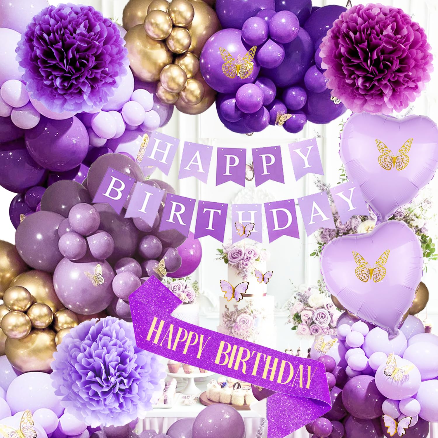 71-Piece Purple Birthday Decorations Set - Lavender & Gold Party Supplies for Women