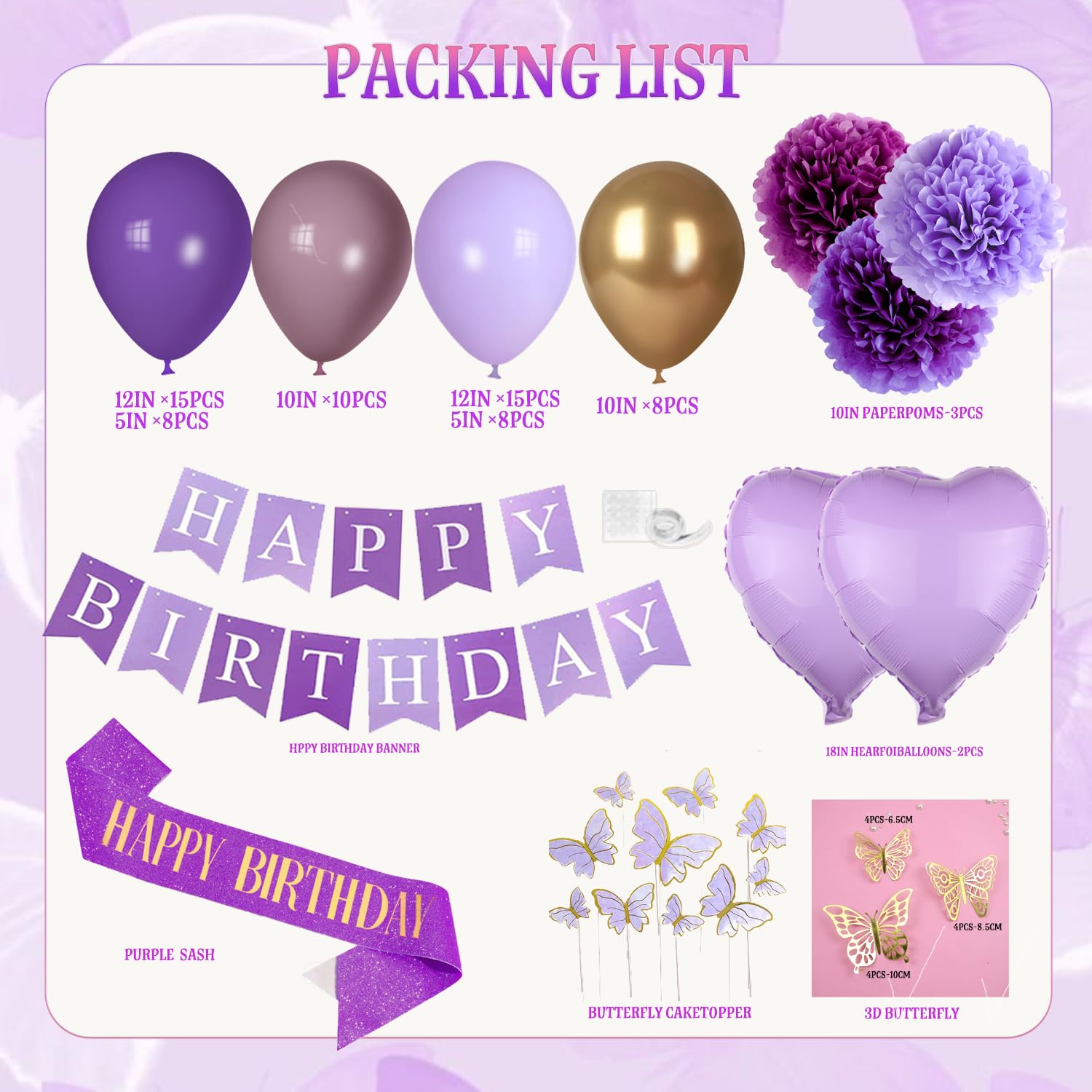 71-Piece Purple Birthday Decorations Set - Lavender & Gold Party Supplies for Women