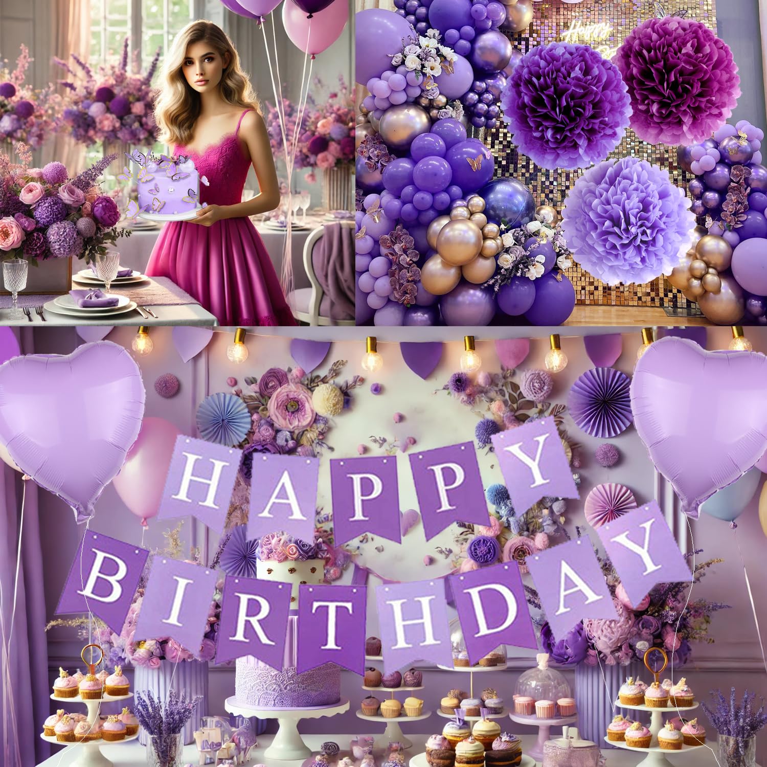 71-Piece Purple Birthday Decorations Set - Lavender & Gold Party Supplies for Women