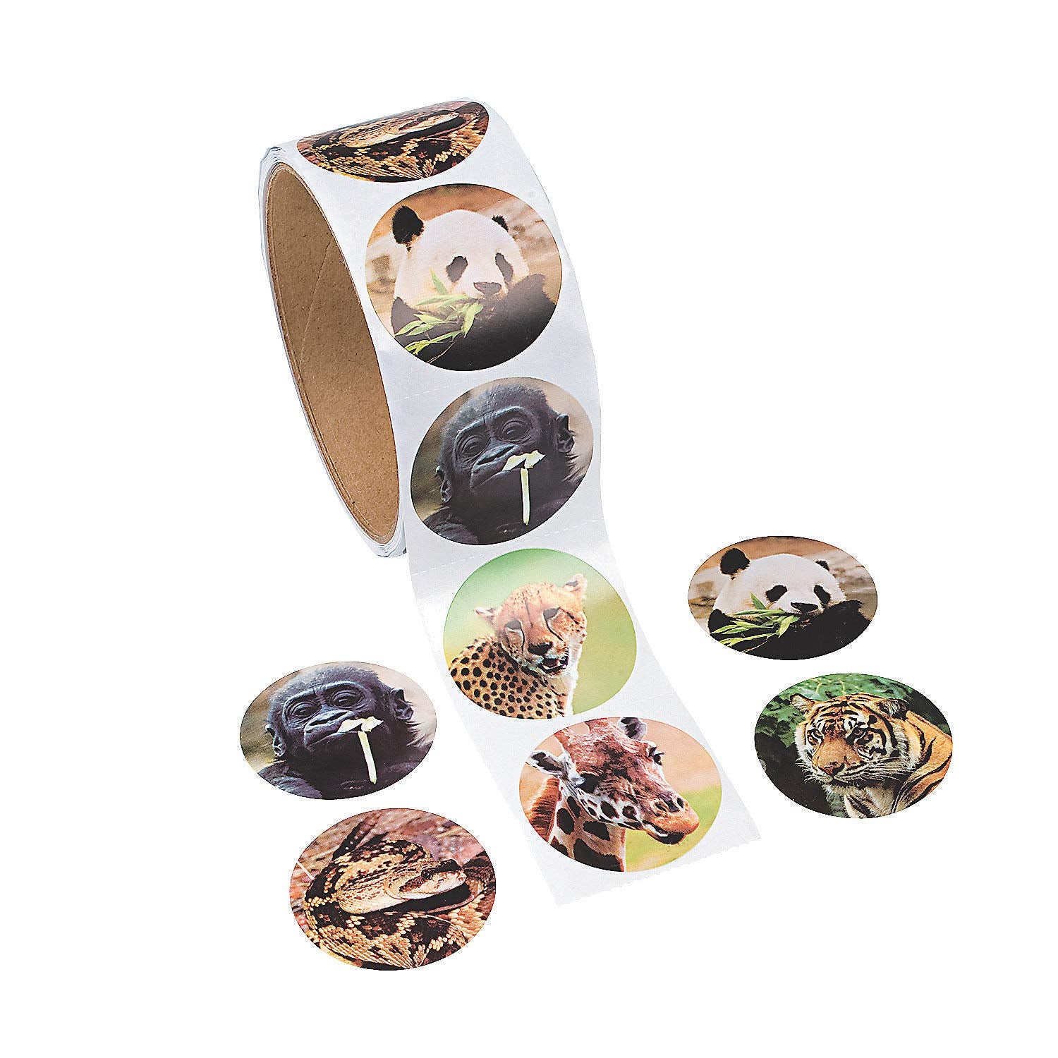 Fun Express Zoo Animal Stickers Roll – 100 Assorted Paper Stickers for Crafts, Scrapbooking & VBS