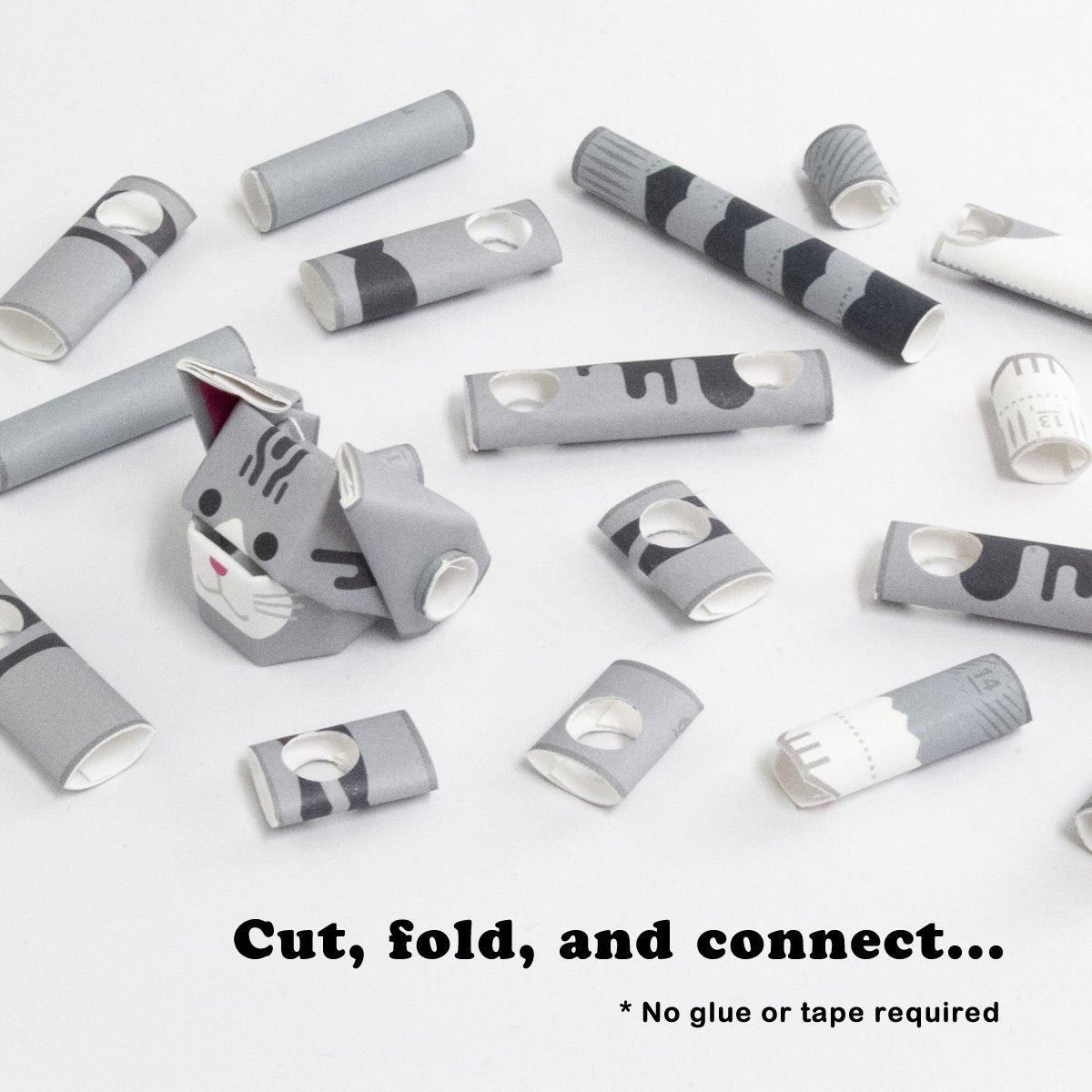 PIPEROID Silver Tabby Cat – Japanese 3D Paper Puzzle | DIY Origami Kit for Kids & Adults