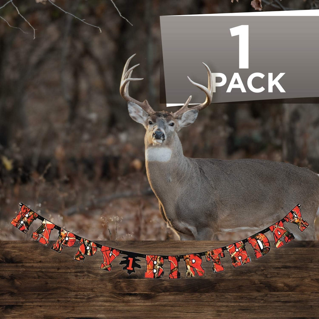 Havercamp Orange Camo Happy Birthday Banner – Camouflage Party Decor for Hunters & Nature Themes