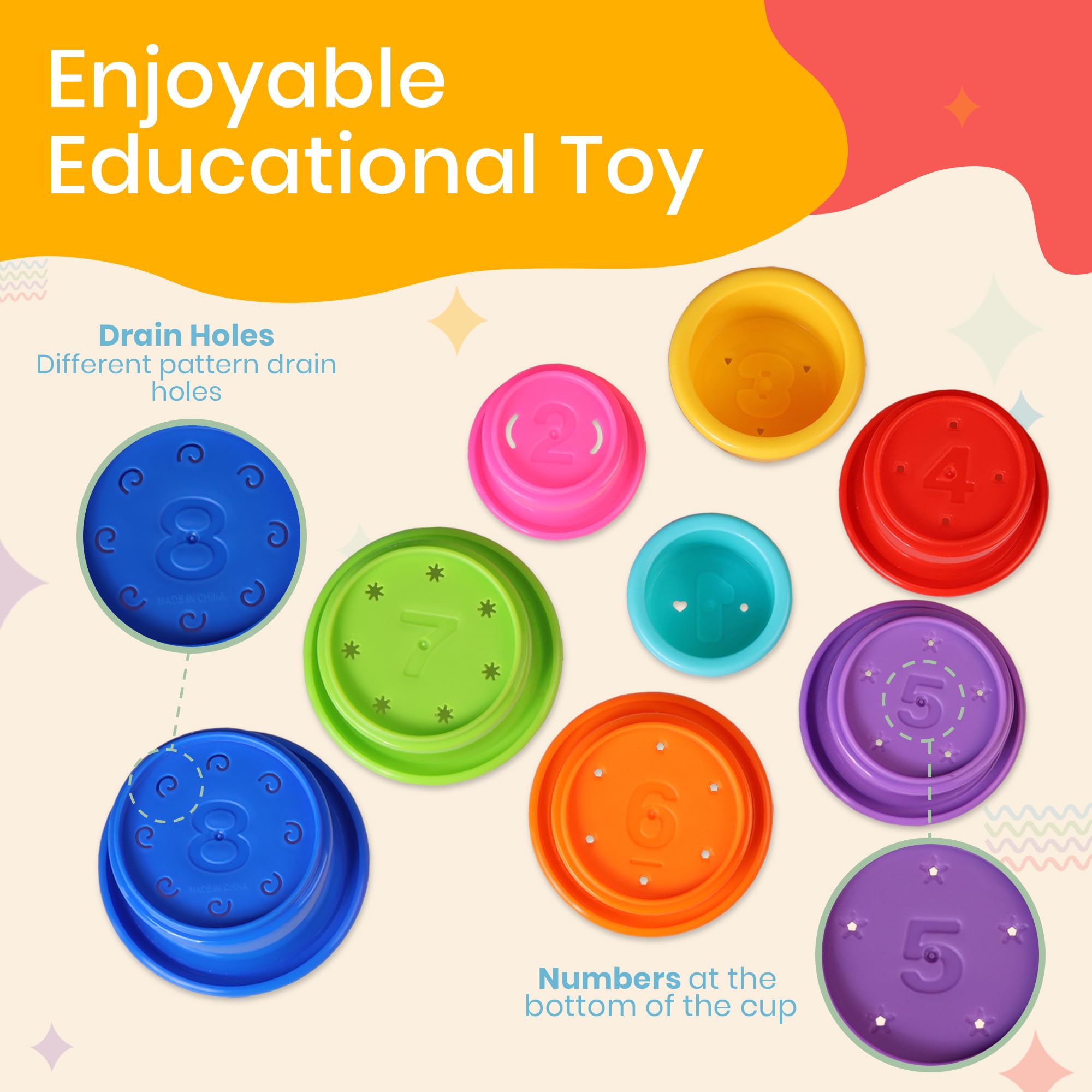 Tiny Tinker 8-Piece Rainbow Stacking Cups | Montessori Nesting & Stacking Toy for Babies 6-12 Months and Toddlers 1-3