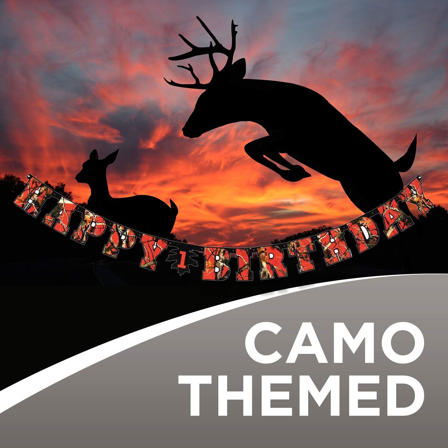 Havercamp Orange Camo Happy Birthday Banner – Camouflage Party Decor for Hunters & Nature Themes