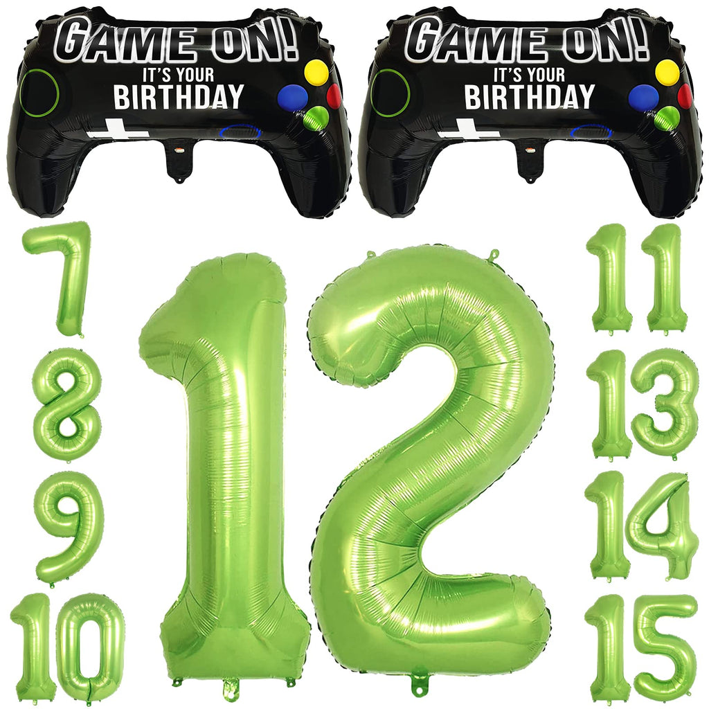 Video Game Party Balloons 12th Birthday Decorations – 2 Game Controller Foil Balloons & Giant Number 12