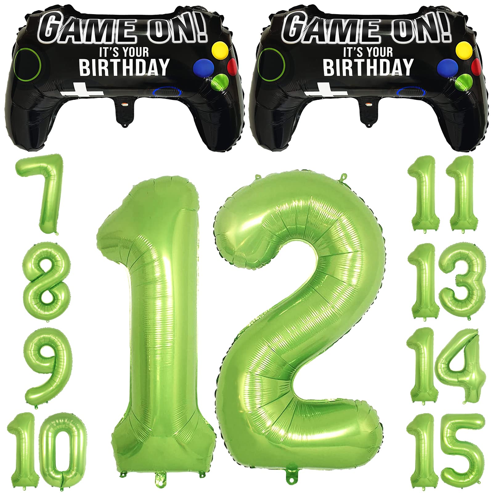 Video Game Party Balloons 12th Birthday Decorations – 2 Game Controller Foil Balloons & Giant Number 12