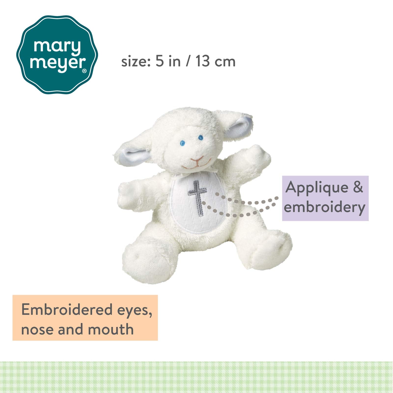 Mary Meyer Christening Lamb Rattle, 5-Inch Plush Baby Toy with Embroidered Cross