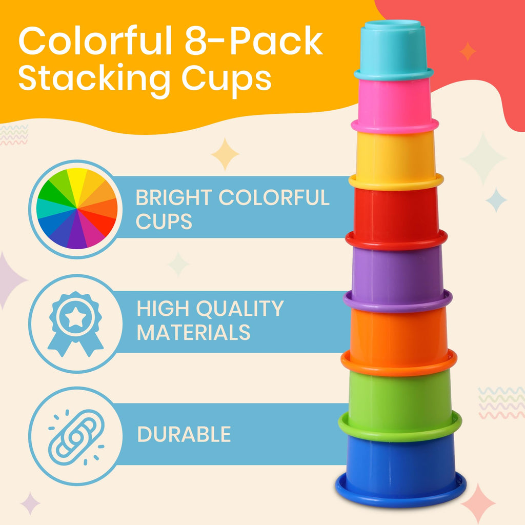 Tiny Tinker 8-Piece Rainbow Stacking Cups | Montessori Nesting & Stacking Toy for Babies 6-12 Months and Toddlers 1-3