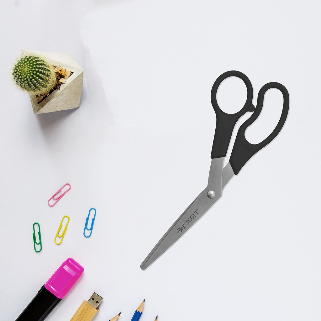 Westcott 8" All-Purpose Scissors (3-Pack) – Bent Stainless Steel Blades, Black