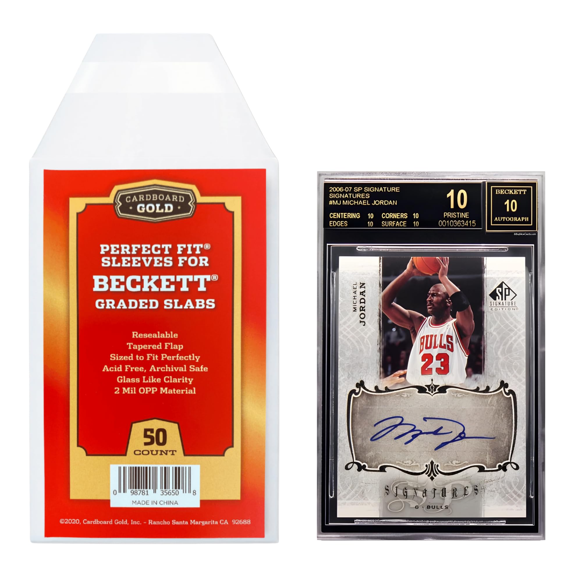 Cardboard Gold BGS Graded Card Sleeves | 50 Crystal Clear Resealable Slab Protectors – Precision Cut for Beckett Slabs