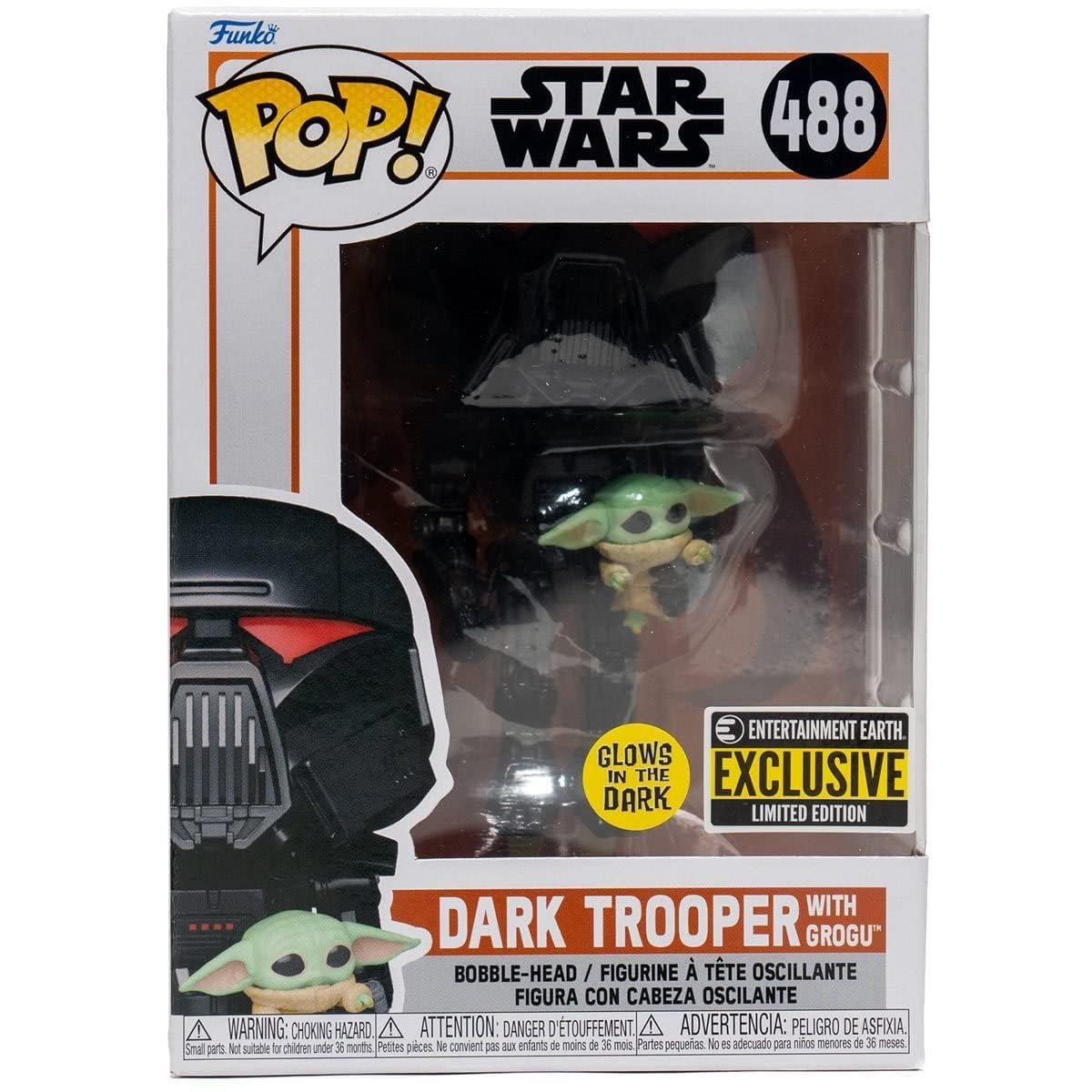 Funko Pop! Star Wars: The Mandalorian – Dark Trooper with Grogu #488 (Glow-in-the-Dark Exclusive)
