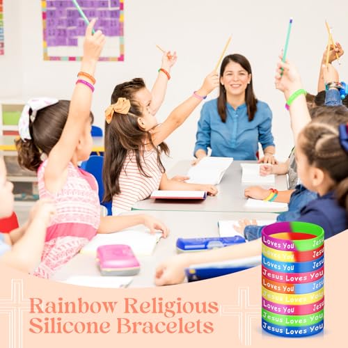 72 Jesus Loves You Silicone Wristbands - 12 Two-Color Styles, Mixed Colors, Christian Inspirational Bracelets for Men Women Teens