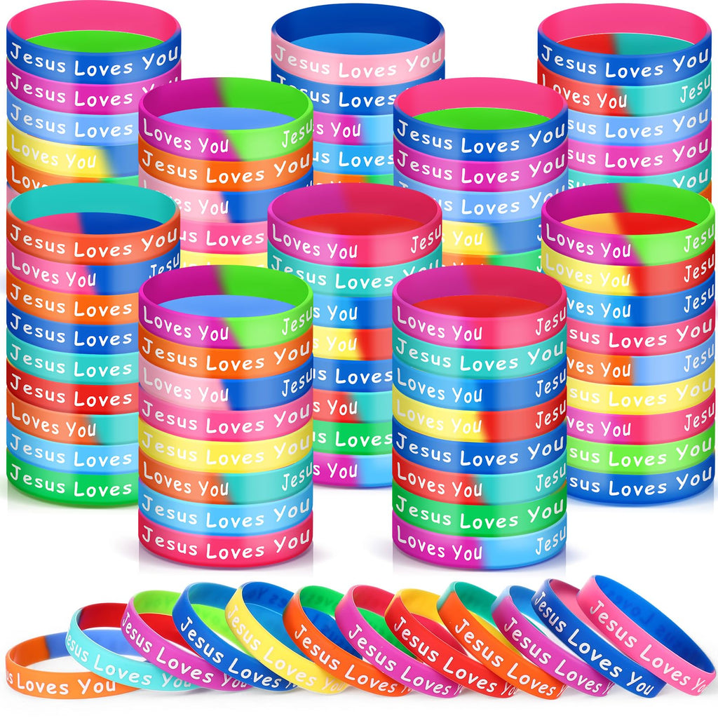 72 Jesus Loves You Silicone Wristbands - 12 Two-Color Styles, Mixed Colors, Christian Inspirational Bracelets for Men Women Teens