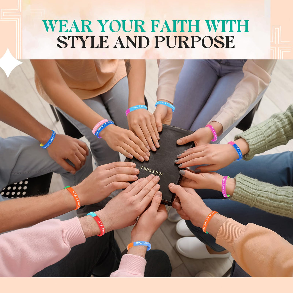 72 Jesus Loves You Silicone Wristbands - 12 Two-Color Styles, Mixed Colors, Christian Inspirational Bracelets for Men Women Teens
