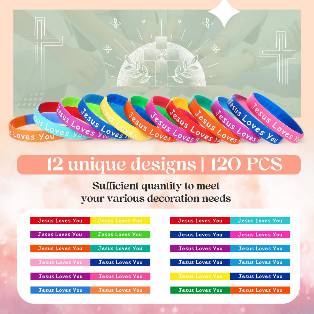72 Jesus Loves You Silicone Wristbands - 12 Two-Color Styles, Mixed Colors, Christian Inspirational Bracelets for Men Women Teens
