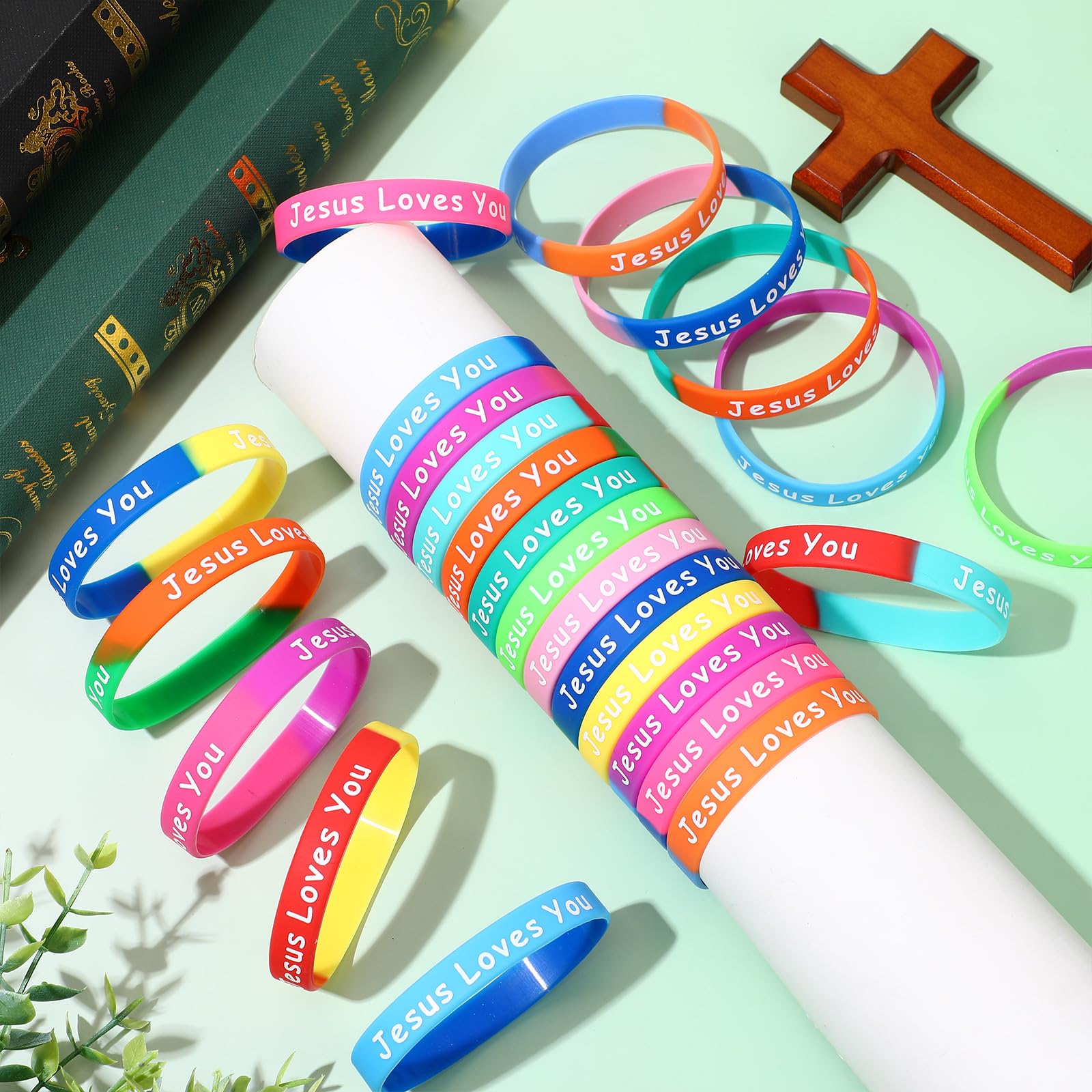 72 Jesus Loves You Silicone Wristbands - 12 Two-Color Styles, Mixed Colors, Christian Inspirational Bracelets for Men Women Teens