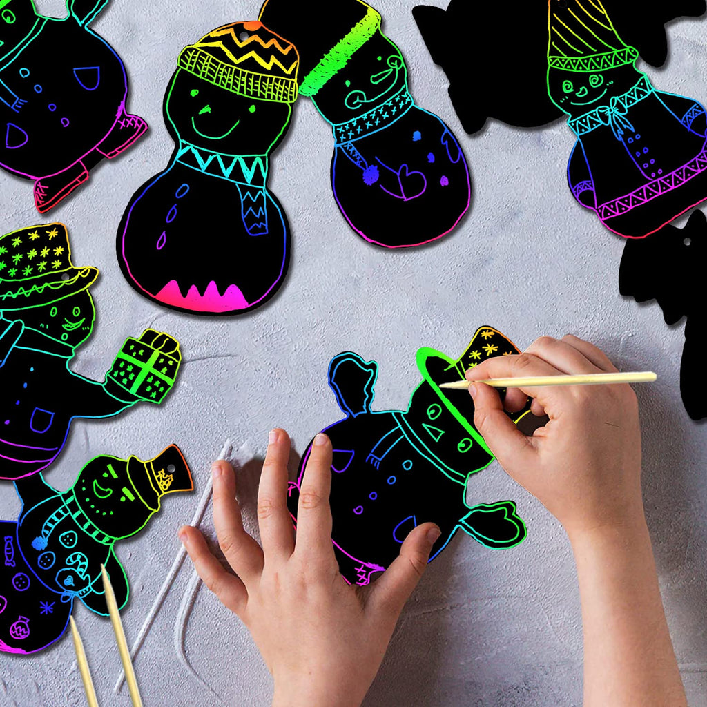 72-Pack Christmas Snowman Scratch Art Kit with Rainbow Colors – PARSUP