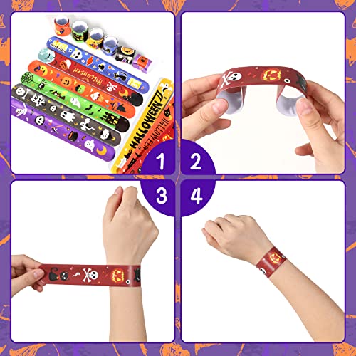 72 Pack Halloween Slap Bracelets by MGparty – 24 Unique Designs, Non-Toxic Plastic & Rubber Wristbands for Party Favors