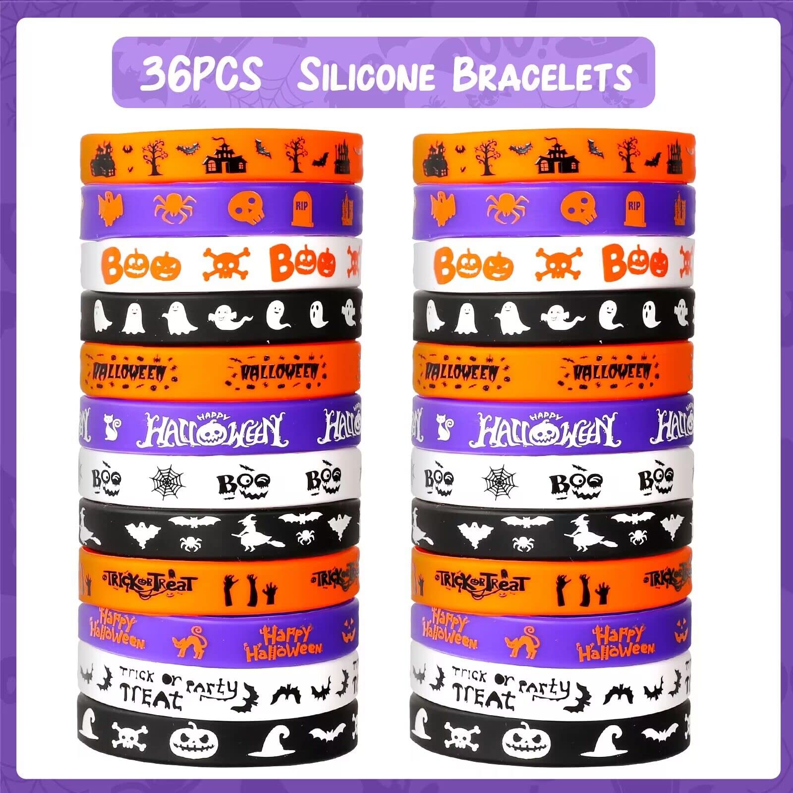 72 Pack Halloween Slap Bracelets by MGparty – 24 Unique Designs, Non-Toxic Plastic & Rubber Wristbands for Party Favors