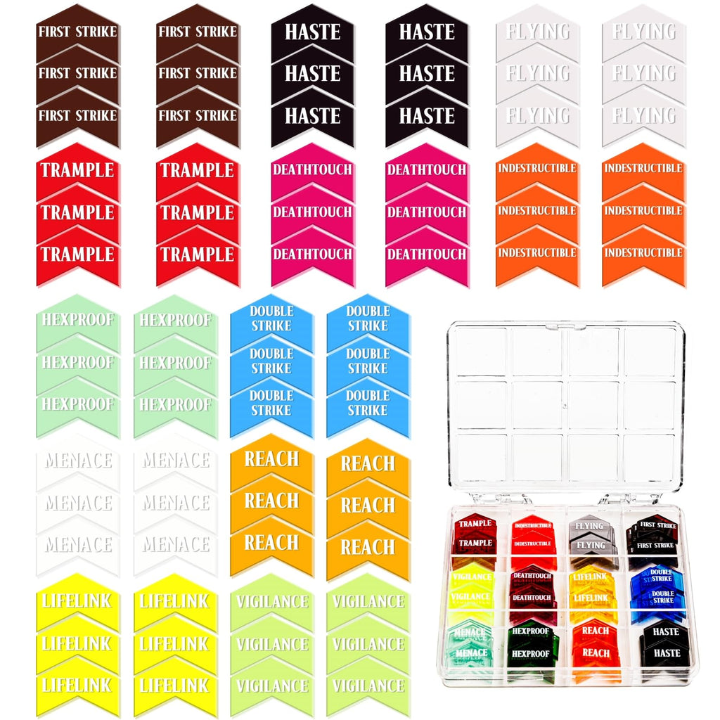 72-Piece MTG Keyword Counters Set with Storage Box – 12 Different Abilities for Magic The Gathering