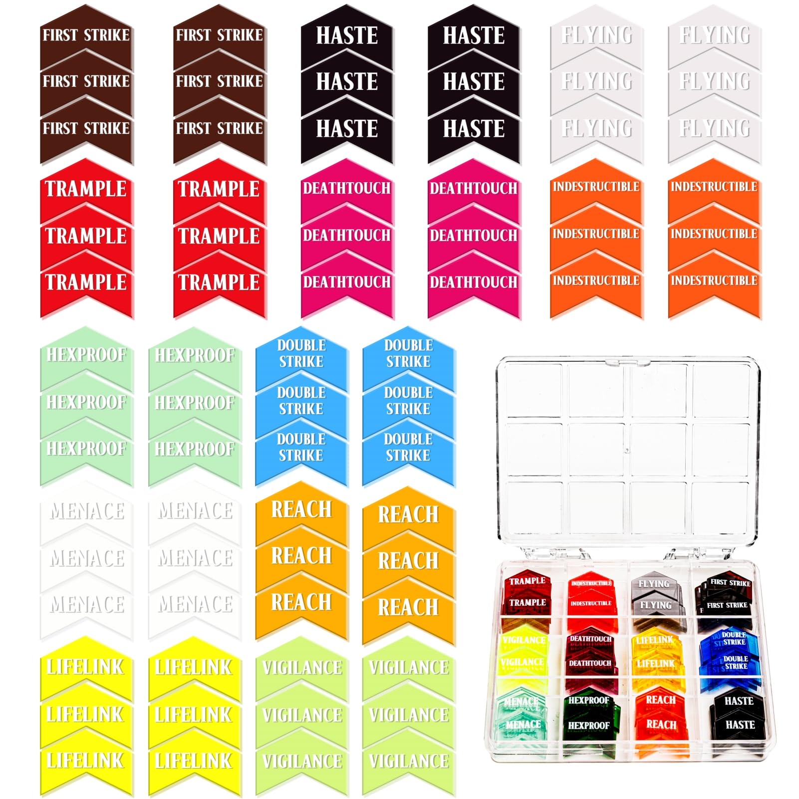 72-Piece MTG Keyword Counters Set with Storage Box – 12 Different Abilities for Magic The Gathering