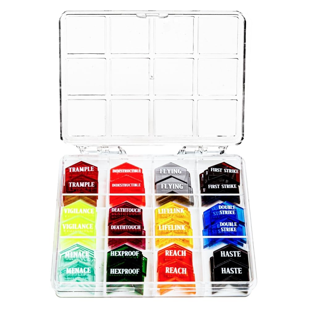 72-Piece MTG Keyword Counters Set with Storage Box – 12 Different Abilities for Magic The Gathering