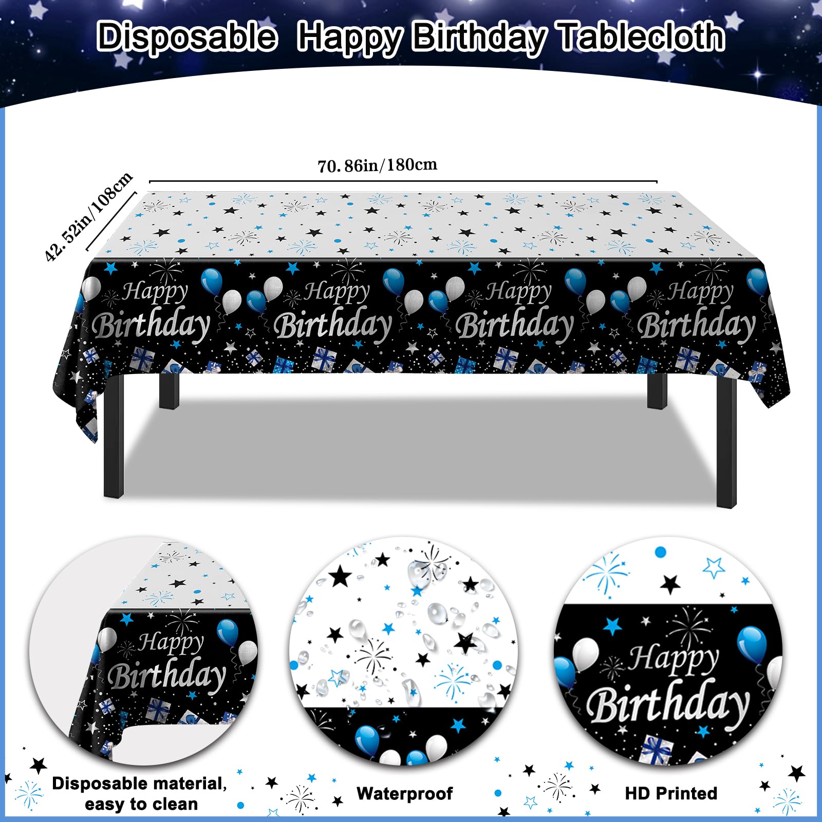 73-Piece Blue & Black 16th Birthday Decorations Kit with Foil Balloons, Tablecloth, and Fringe Curtains for Boys & Girls