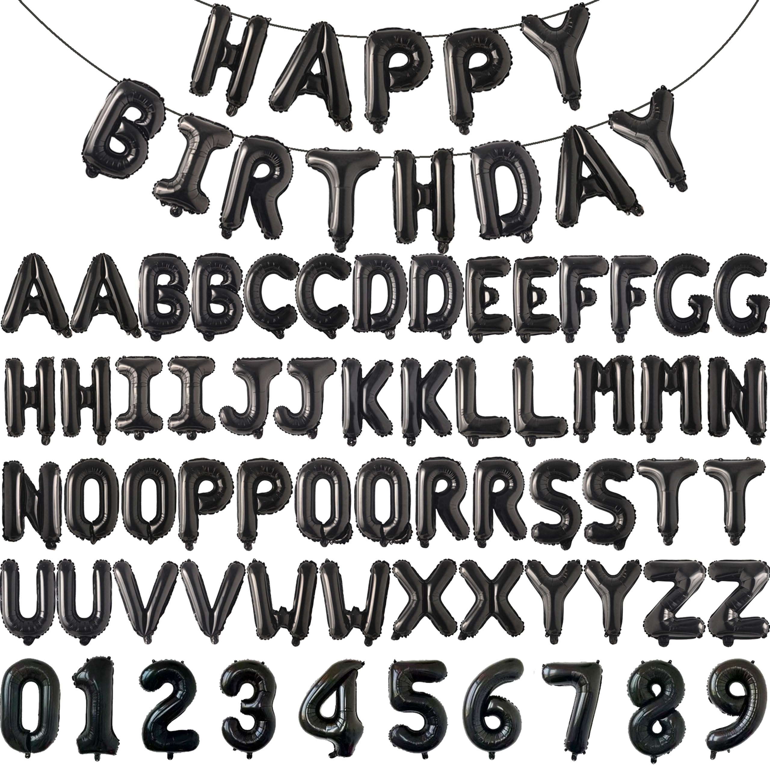 75 Black Foil Letter Balloons - 16 Inch Customizable Banner Set for Birthday Parties