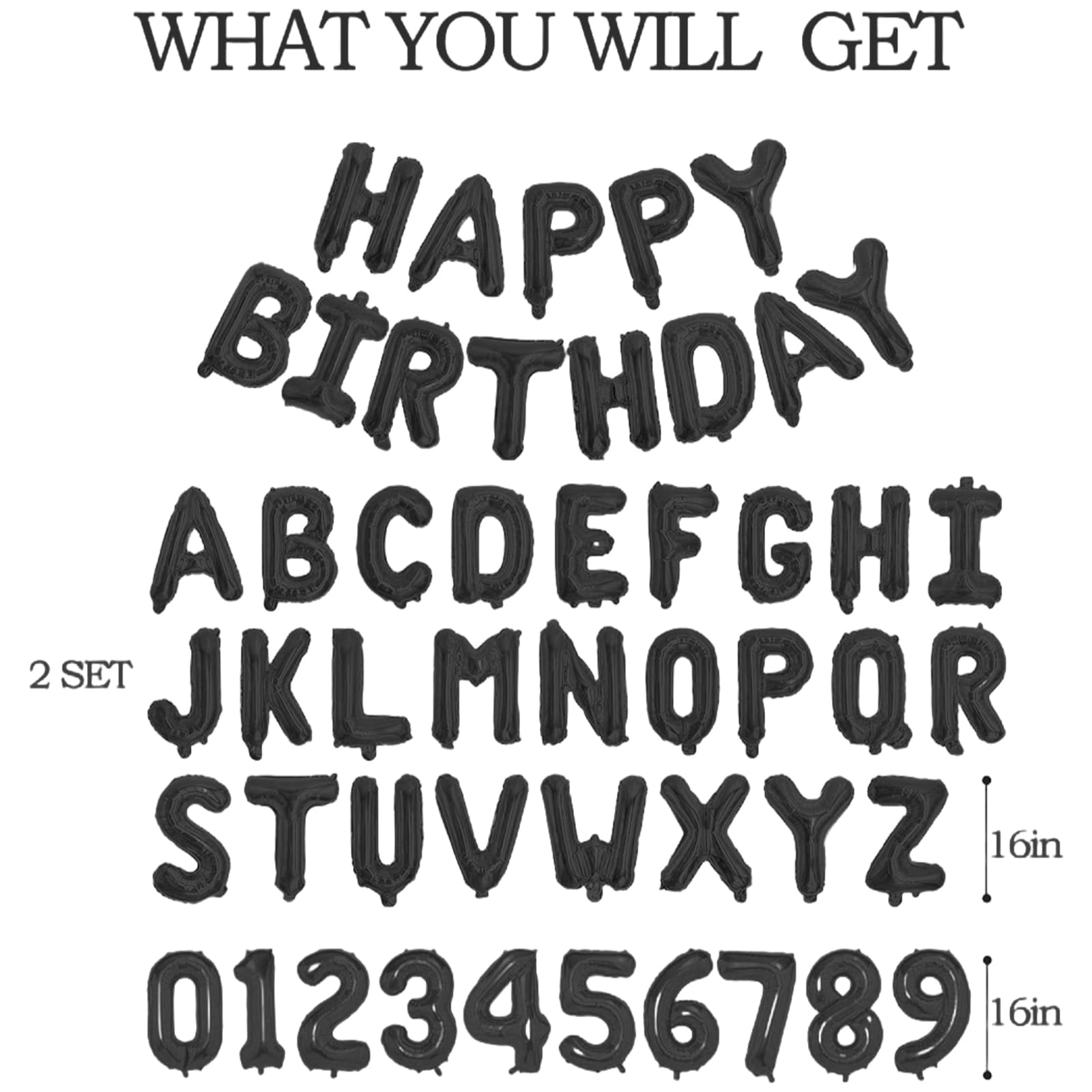 75 Black Foil Letter Balloons - 16 Inch Customizable Banner Set for Birthday Parties