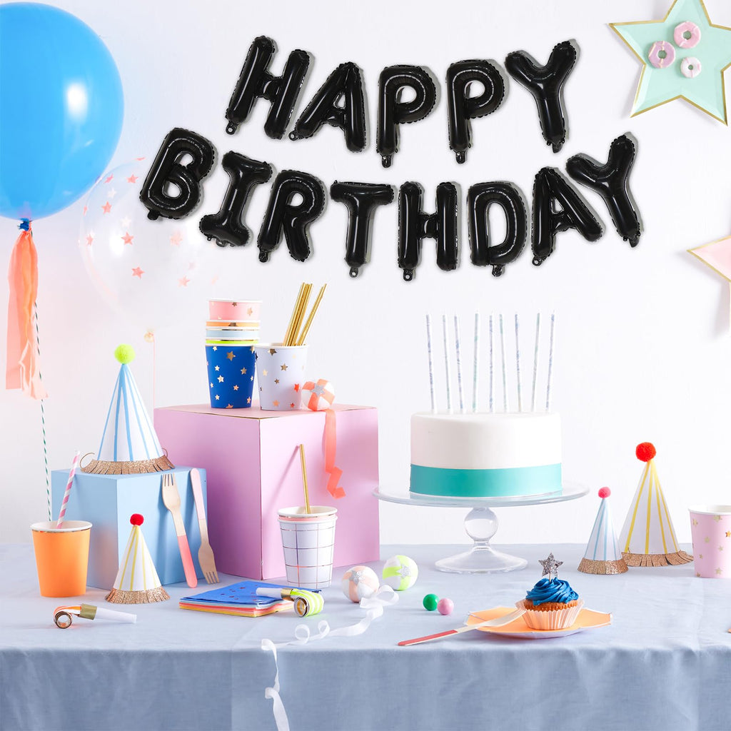 75 Black Foil Letter Balloons - 16 Inch Customizable Banner Set for Birthday Parties