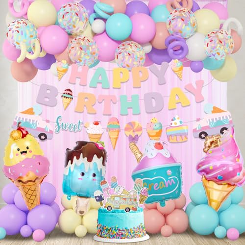 75-Piece Ice Cream Birthday Party Decorations for Girls - Pastel Balloon Garland Arch Kit with Banners & Cupcake Toppers