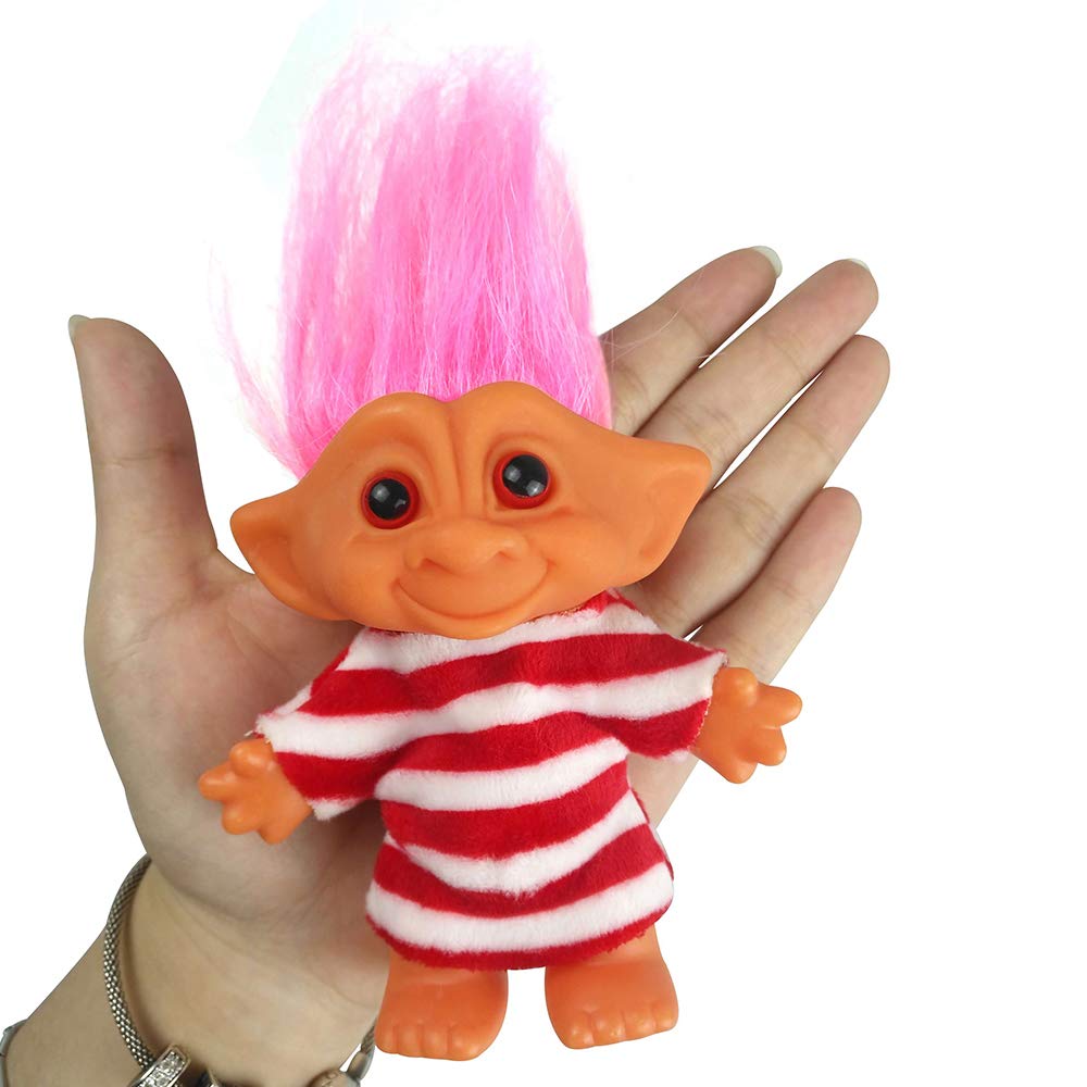 7.5" Vintage Troll Doll - Red, Soft Hair, Cute Clothes - Yintlilocn