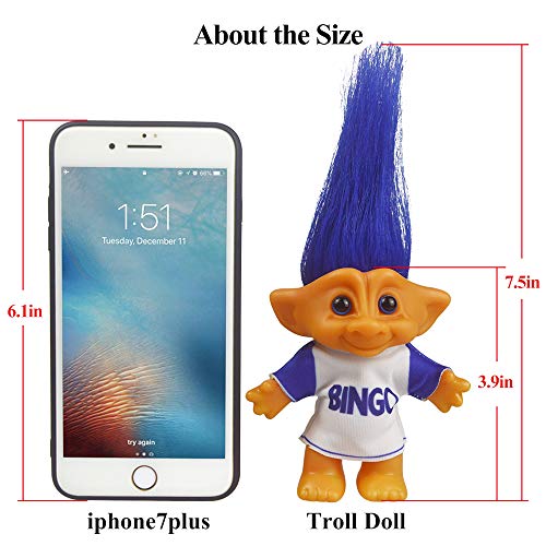 7.5" Vintage Troll Doll in Blue – Retro PVC & Polyester Doll for Collections, Crafts & Party Favors
