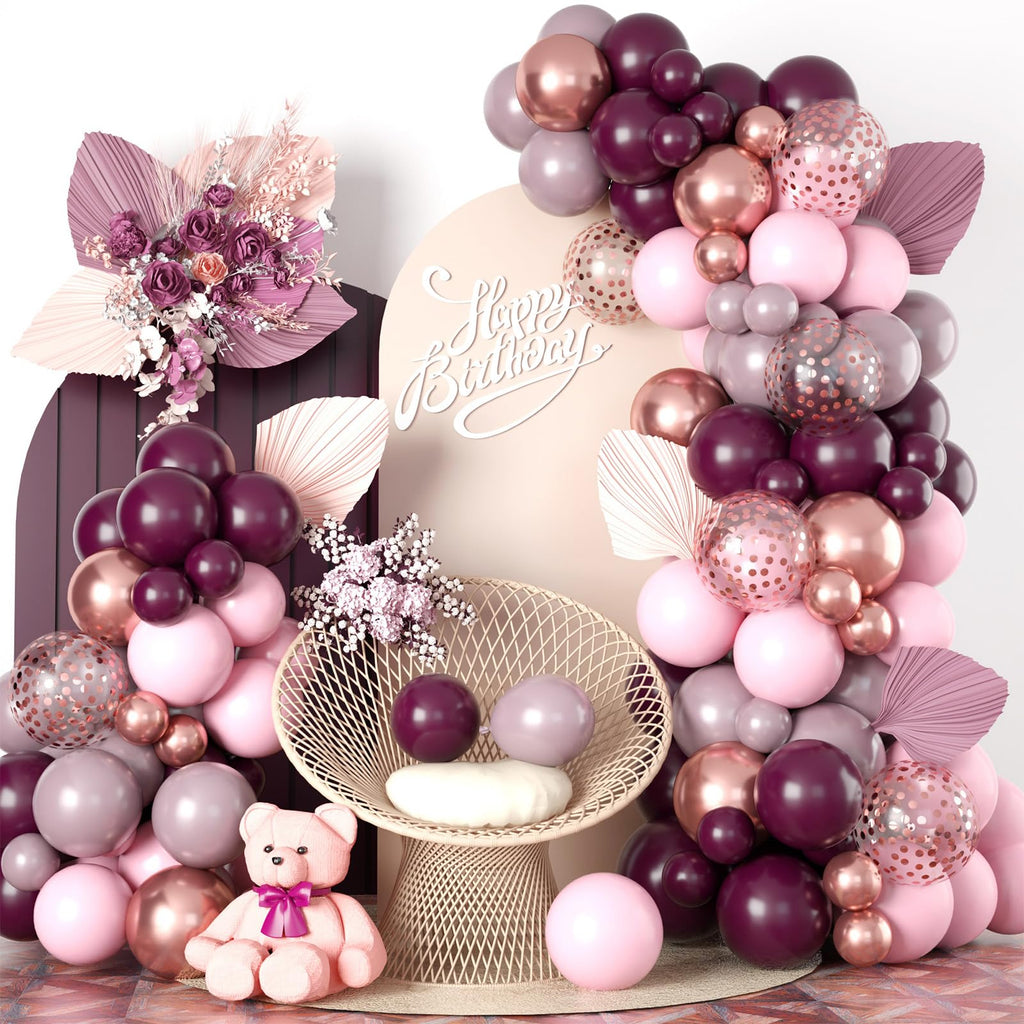 79-Piece Burgundy Pink Rose Gold Balloon Garland Arch Kit – Togvu