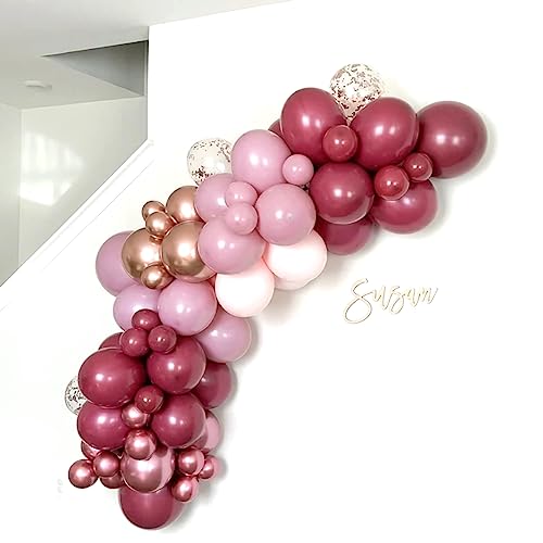 79-Piece Burgundy Pink Rose Gold Balloon Garland Arch Kit – Togvu