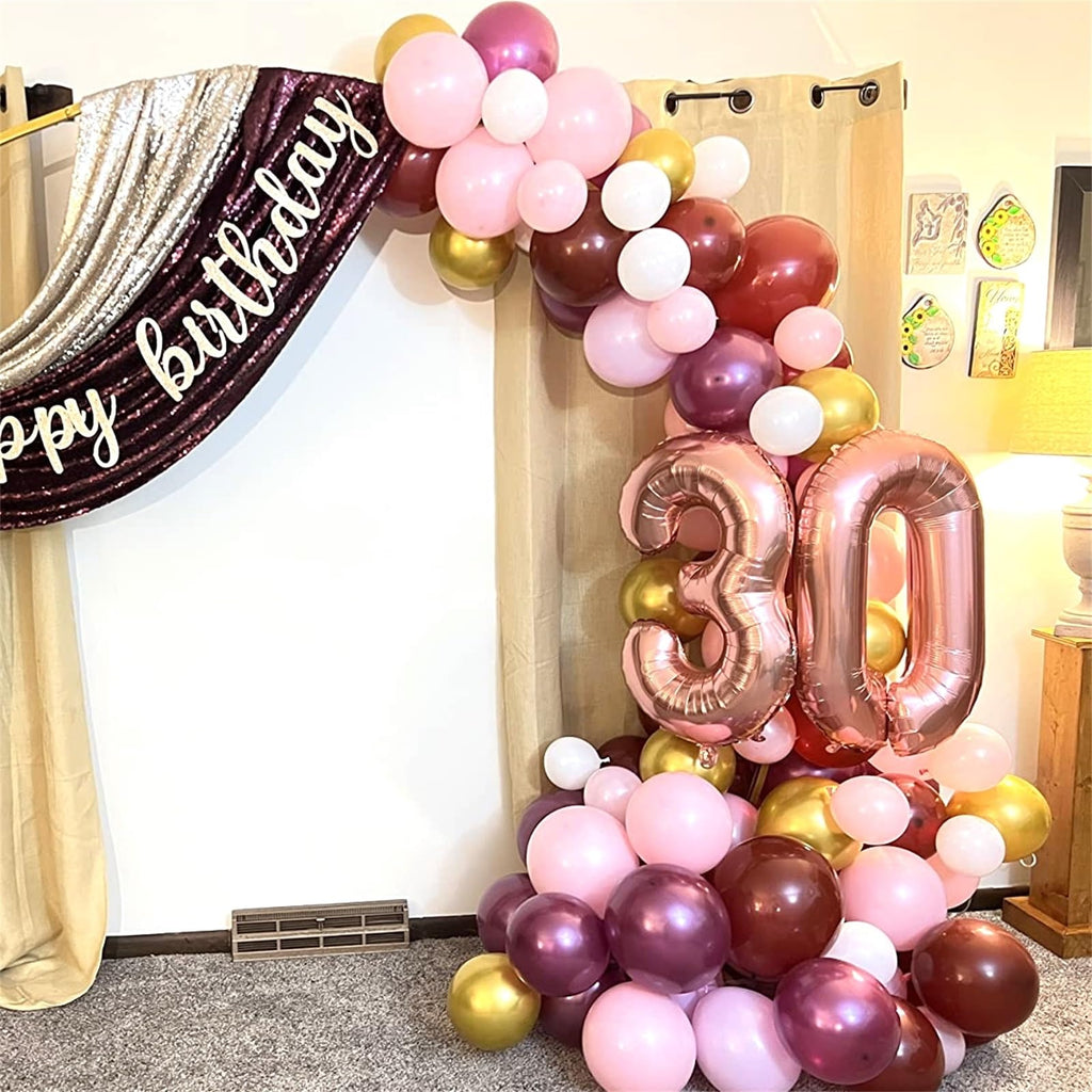 79-Piece Burgundy Pink Rose Gold Balloon Garland Arch Kit – Togvu