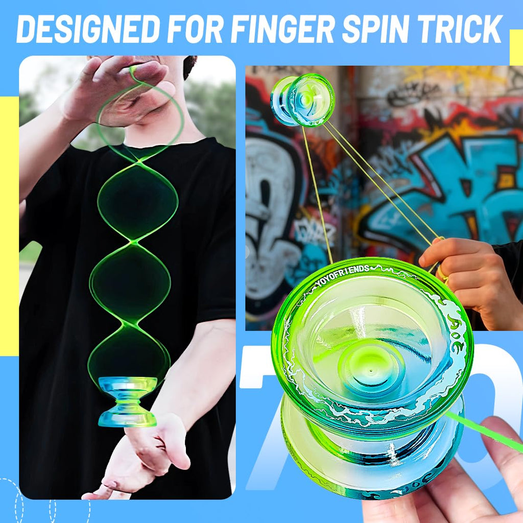 7YO AOE Yo-Yo for Beginners - Responsive & Unresponsive with Finger Spin Dimple (Blue Yellow)