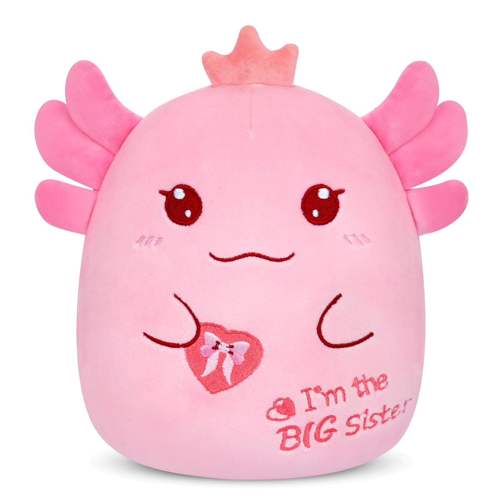 8-Inch Axolotl Plush Big Sister Gift with Pink Crown and 'I'm the Big Sister' Message