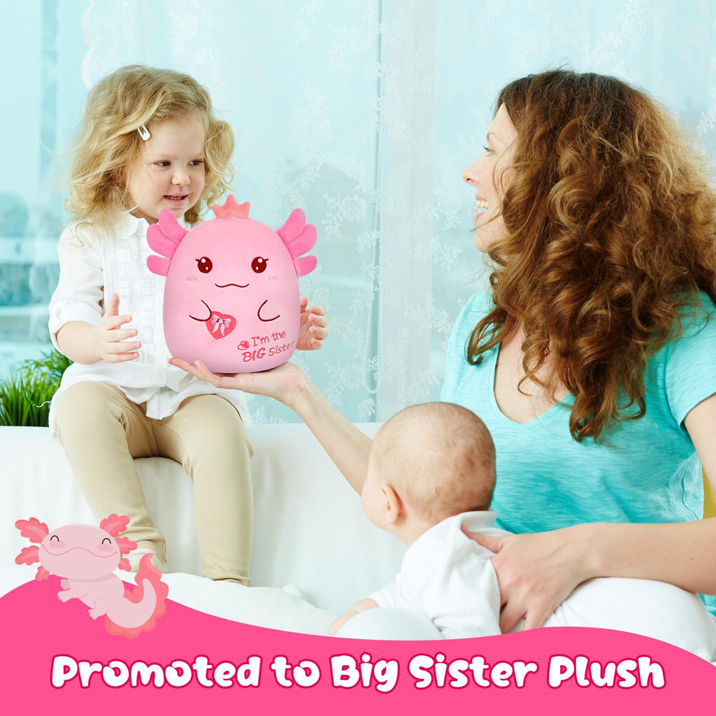 8-Inch Axolotl Plush Big Sister Gift with Pink Crown and 'I'm the Big Sister' Message