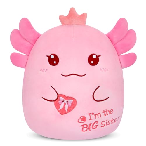 8-Inch Axolotl Plush Big Sister Gift with Pink Crown and 'I'm the Big Sister' Message