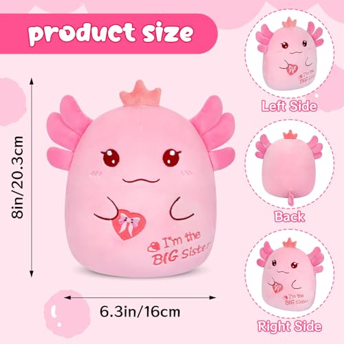 8-Inch Axolotl Plush Big Sister Gift with Pink Crown and 'I'm the Big Sister' Message
