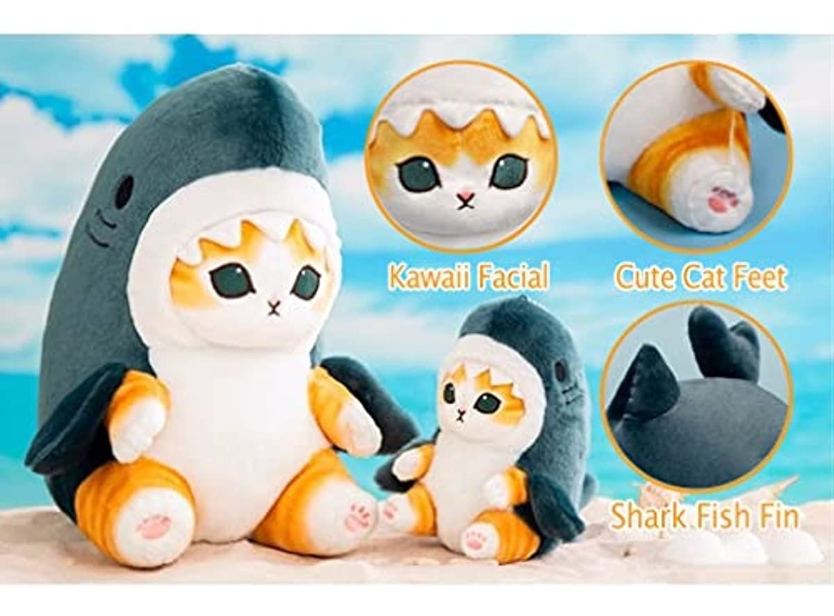 8-Inch Cute Shark Cat Plush Toy – Kawaii Soft Stuffed Cat Shark Pillow for Kids