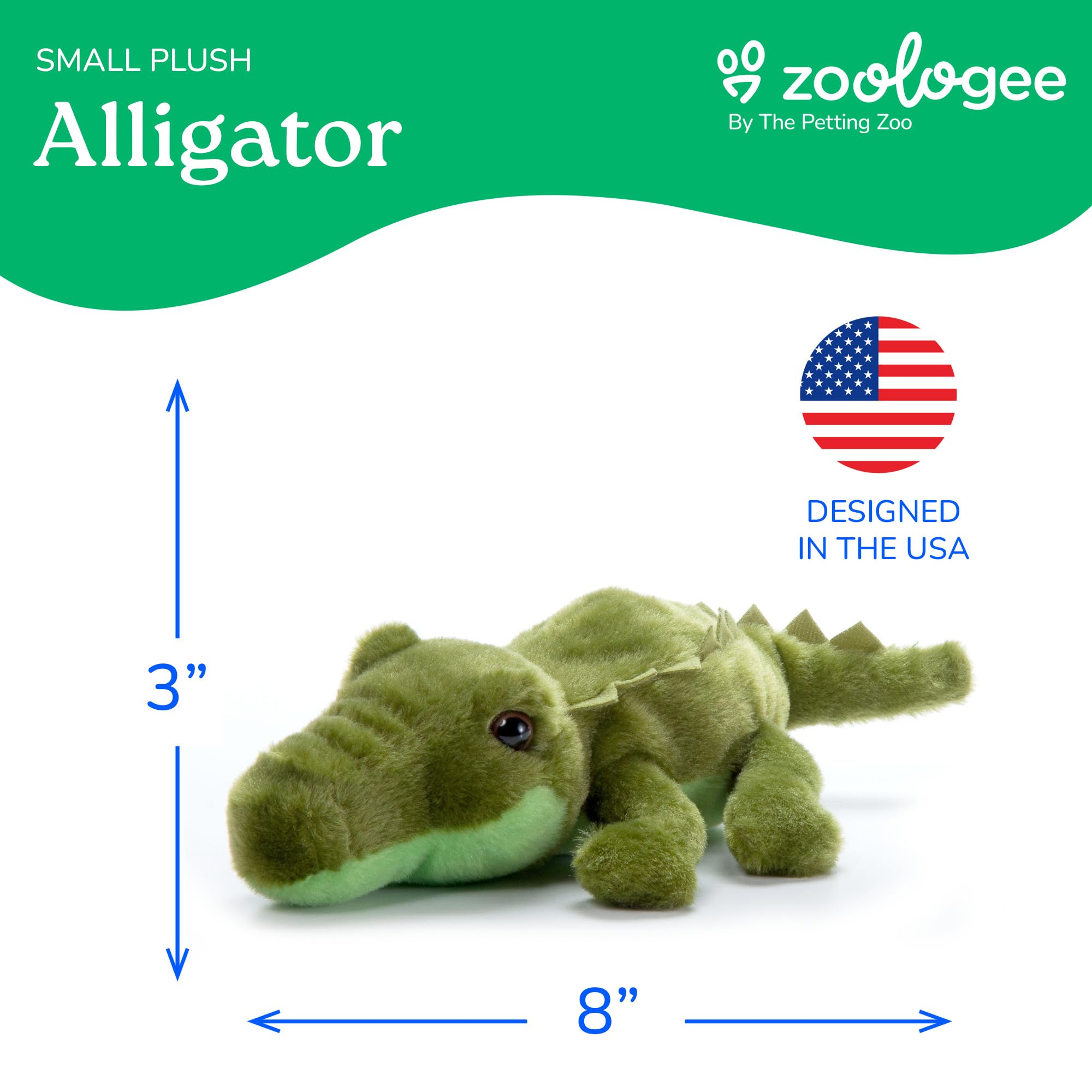 8-Inch Green Alligator Stuffed Animal by The Petting Zoo – Eco-Friendly Gator Plush Toy for Kids