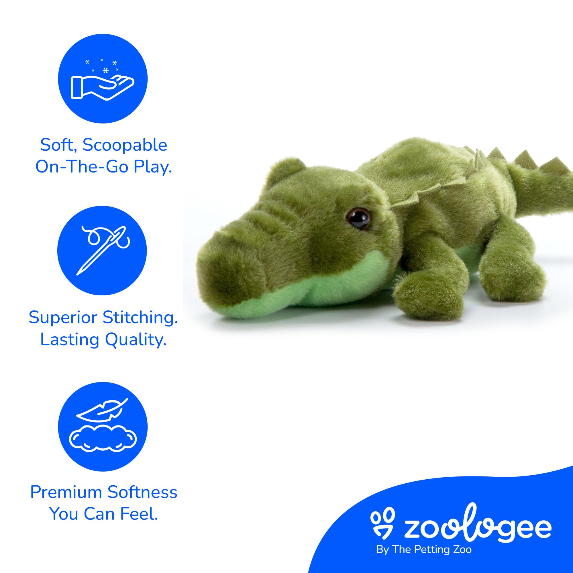 8-Inch Green Alligator Stuffed Animal by The Petting Zoo – Eco-Friendly Gator Plush Toy for Kids